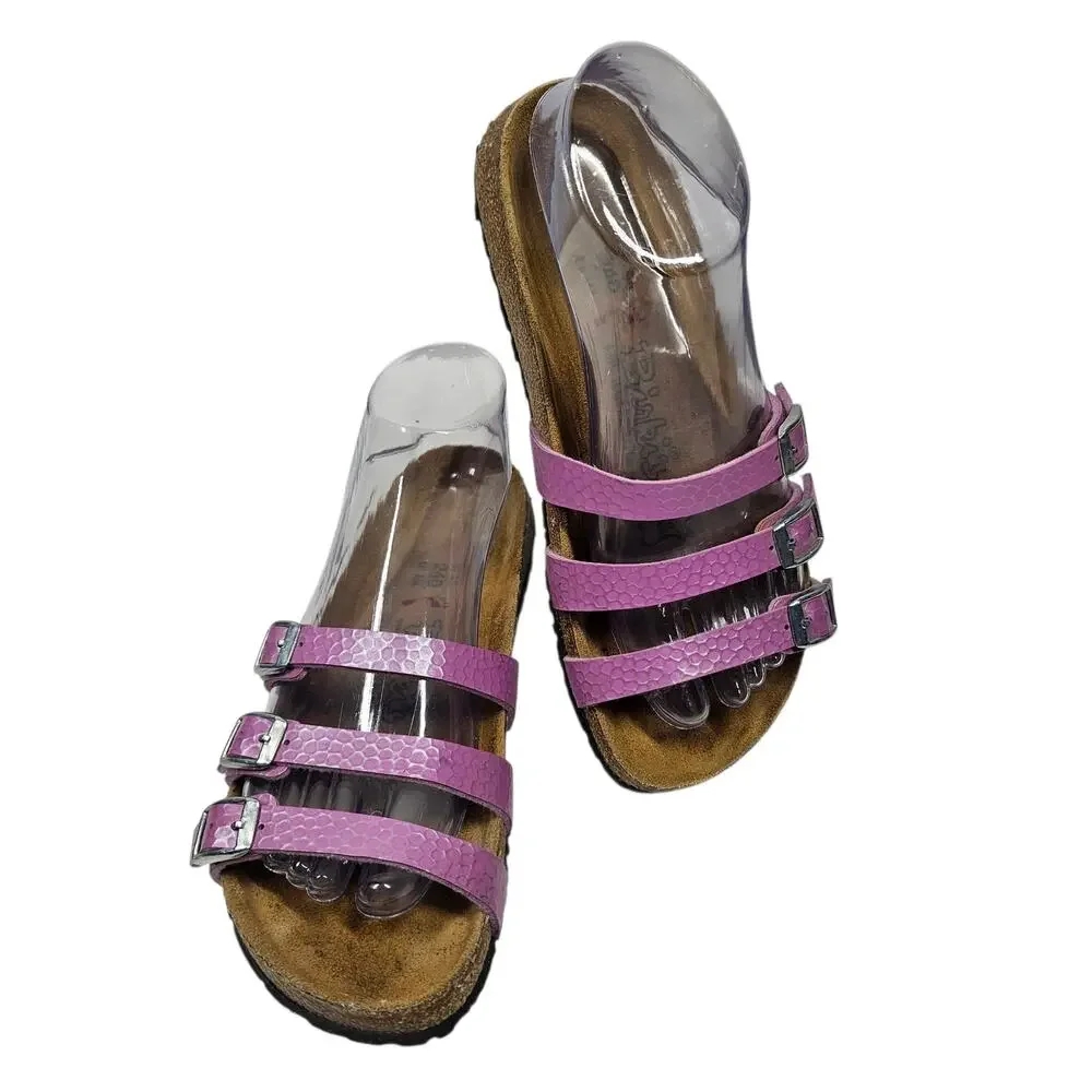 Birki's Three-Strap Sandals Pink Hammered Leather EU 37 | US 6-6.5